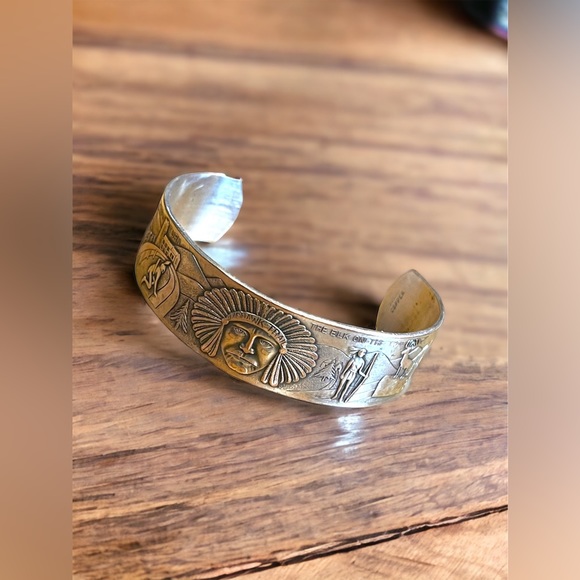 Vintage Copper silver Southwestern Navajo Etched Indian Mens Cuff bracelet - Picture 2 of 9